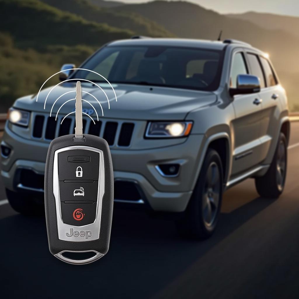 Jeep Grand Cherokee key fob showing low battery signal range