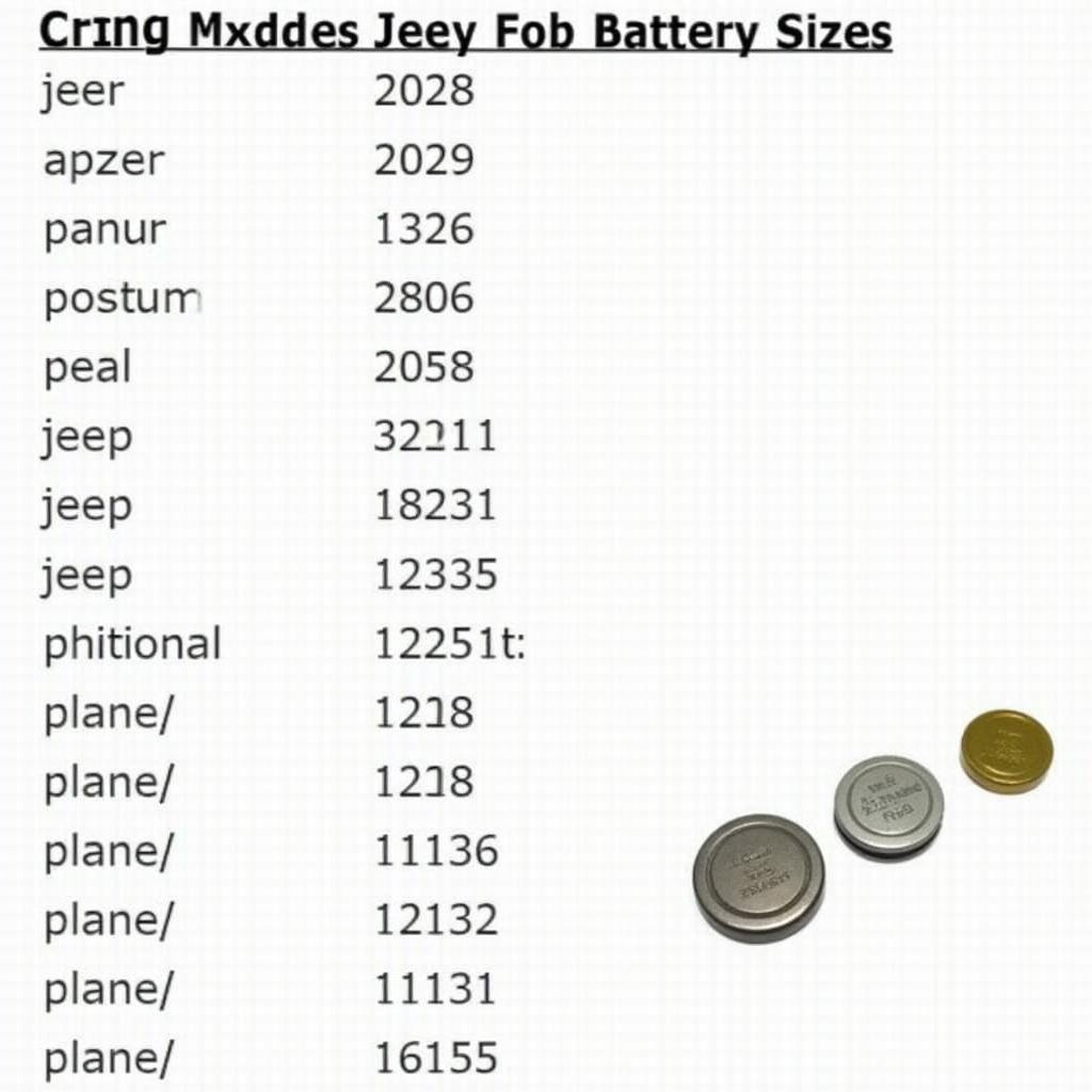 Jeep Key Fob Battery Sizes Chart