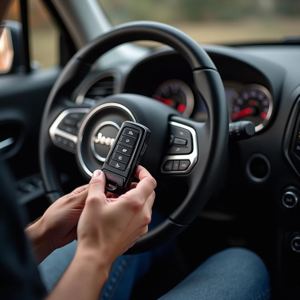 Programming a Jeep Renegade key fob using a diagnostic tool.