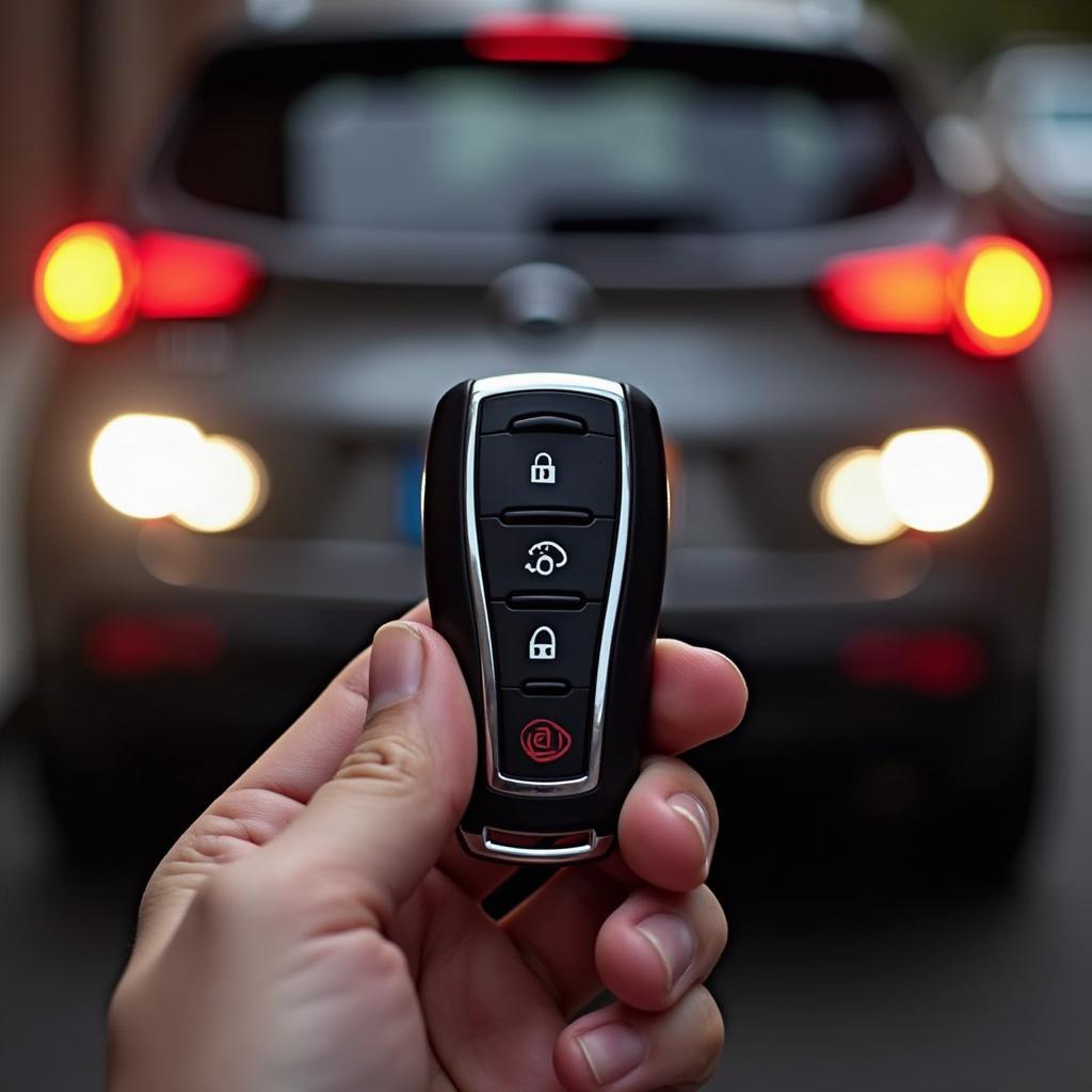 Image of a Kia Sportage key fob in action, demonstrating its functionality after a successful battery replacement.