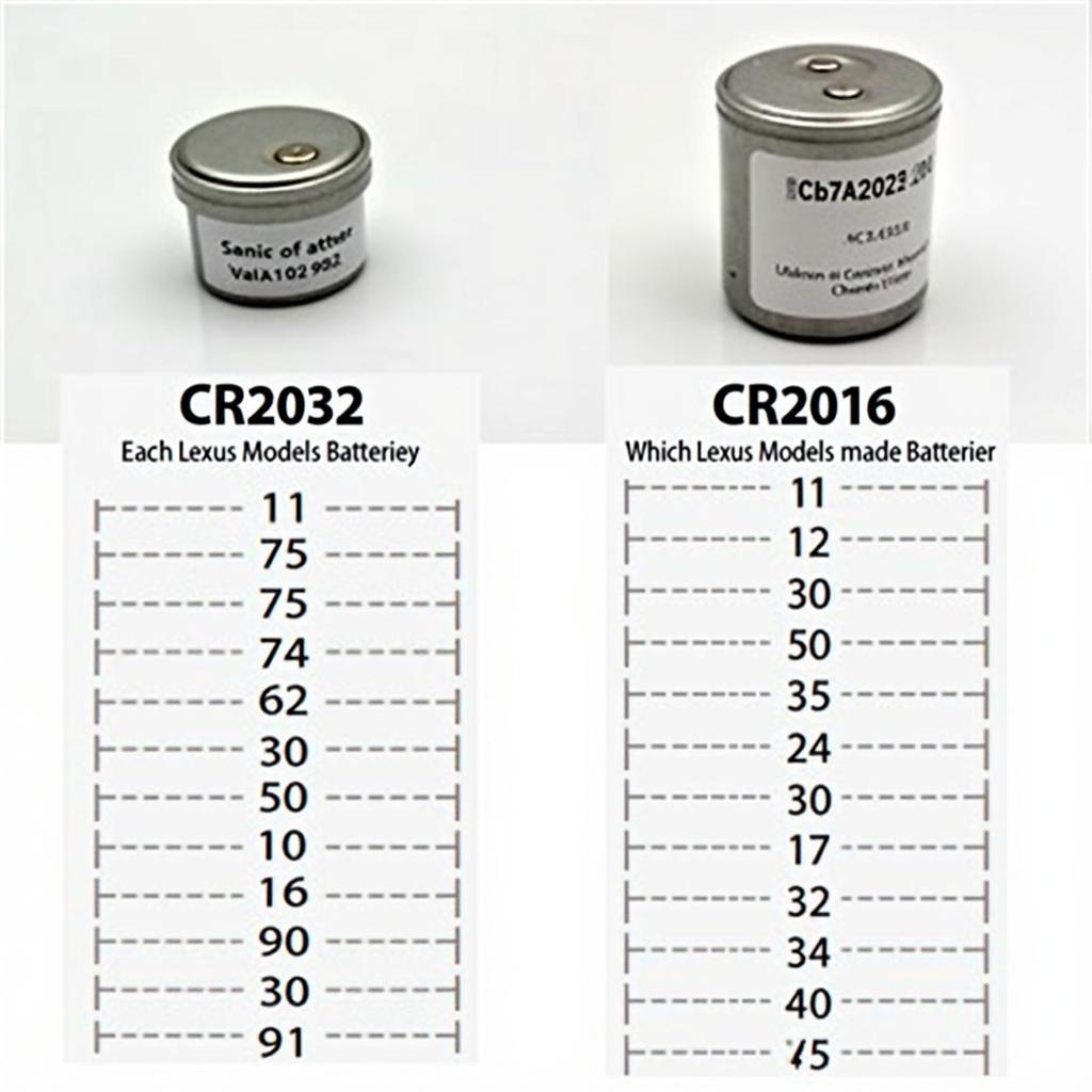 Different Types of Lexus Key Fob Batteries - Showing the CR2032 and CR2016 batteries commonly used.