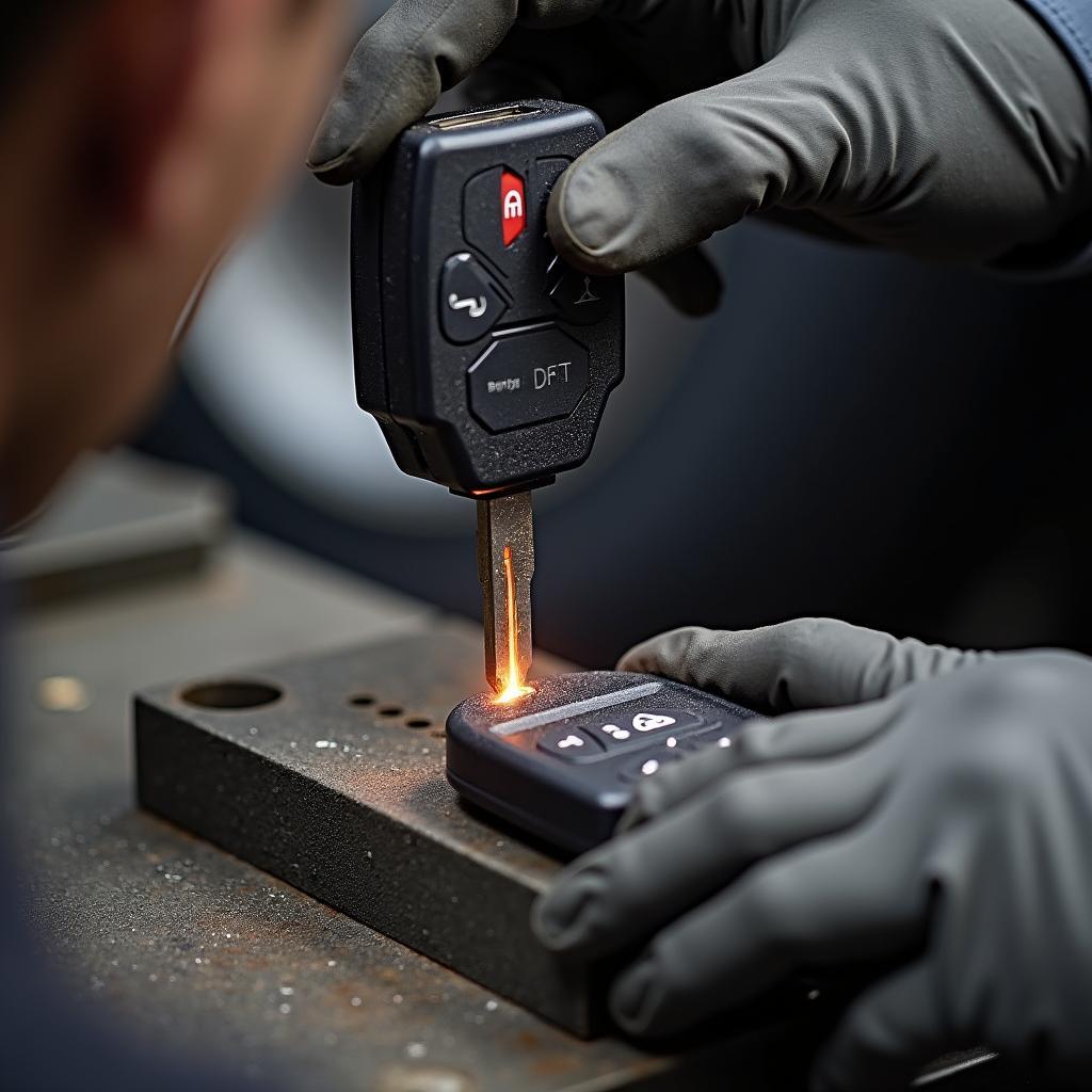 Cutting a Lexus Key Fob Blade with a Specialized Machine