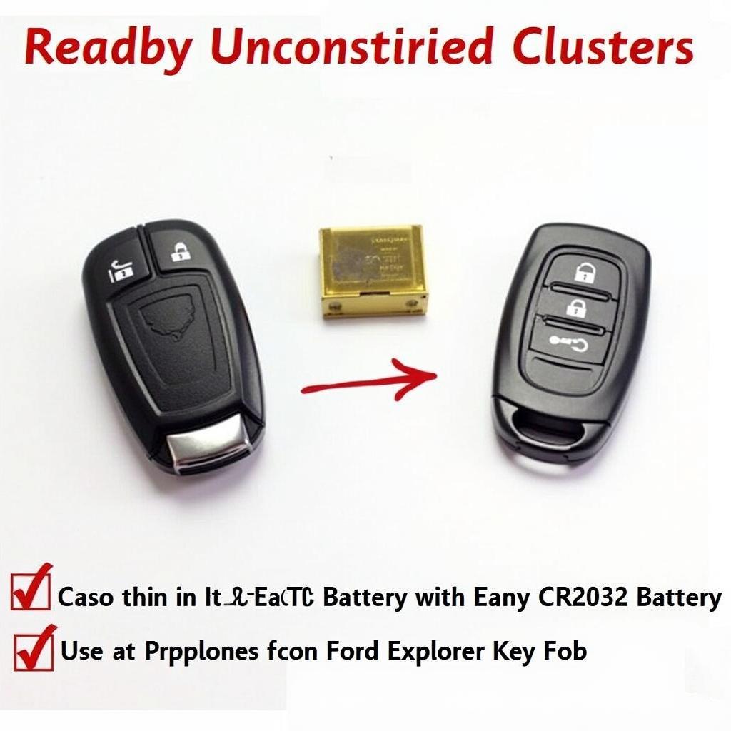 New CR2032 Battery for Ford Explorer Key Fob: Close-up view of a new CR2032 battery ready for installation.