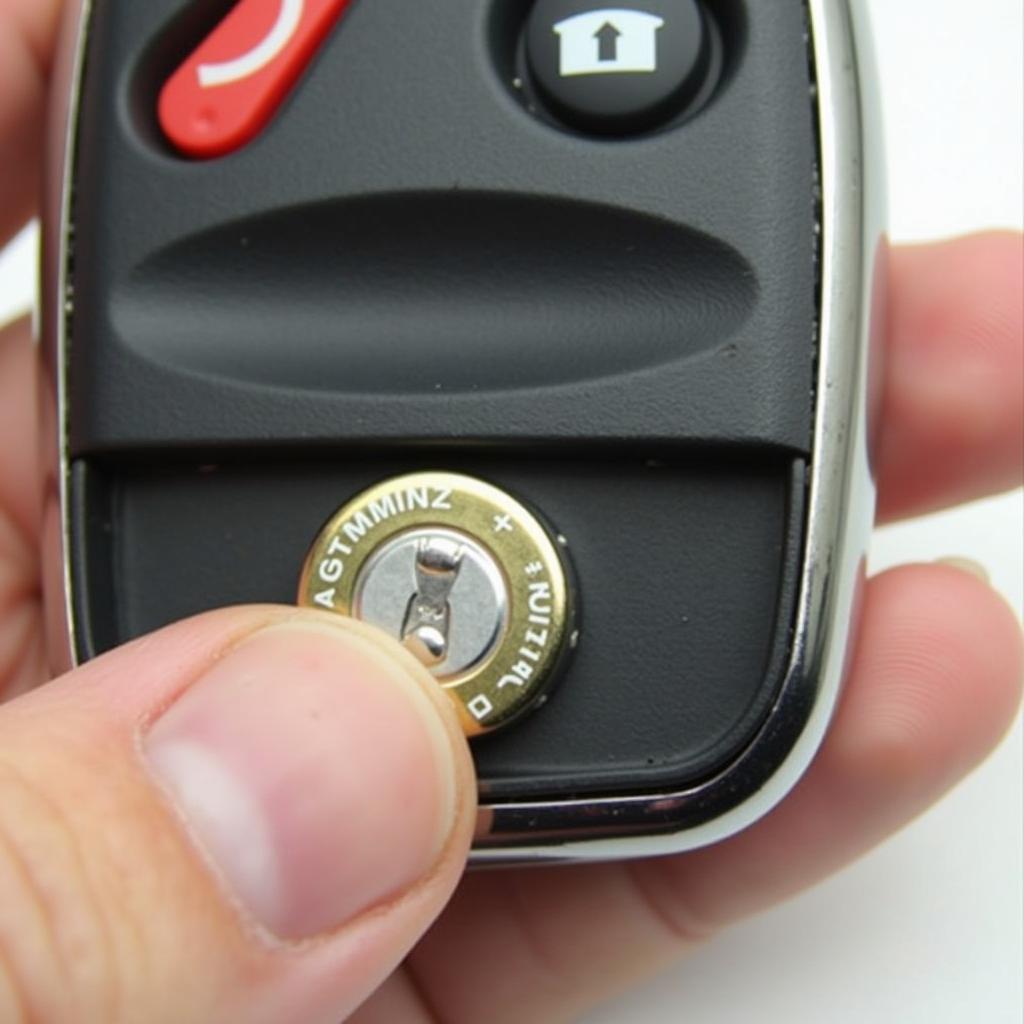 A new CR2032 battery correctly installed in the 2019 Subaru Forester key fob.