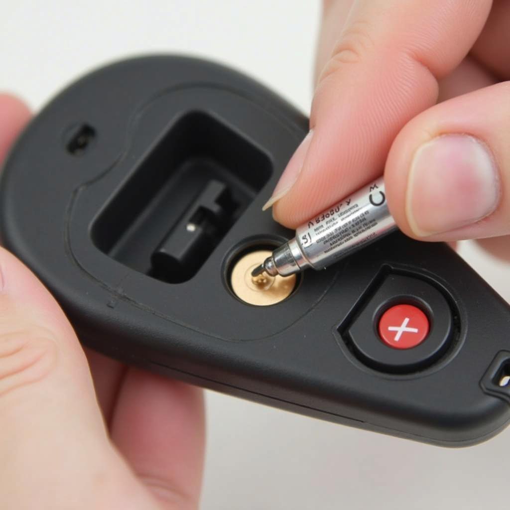 Inserting the new battery into the Nissan Altima key fob