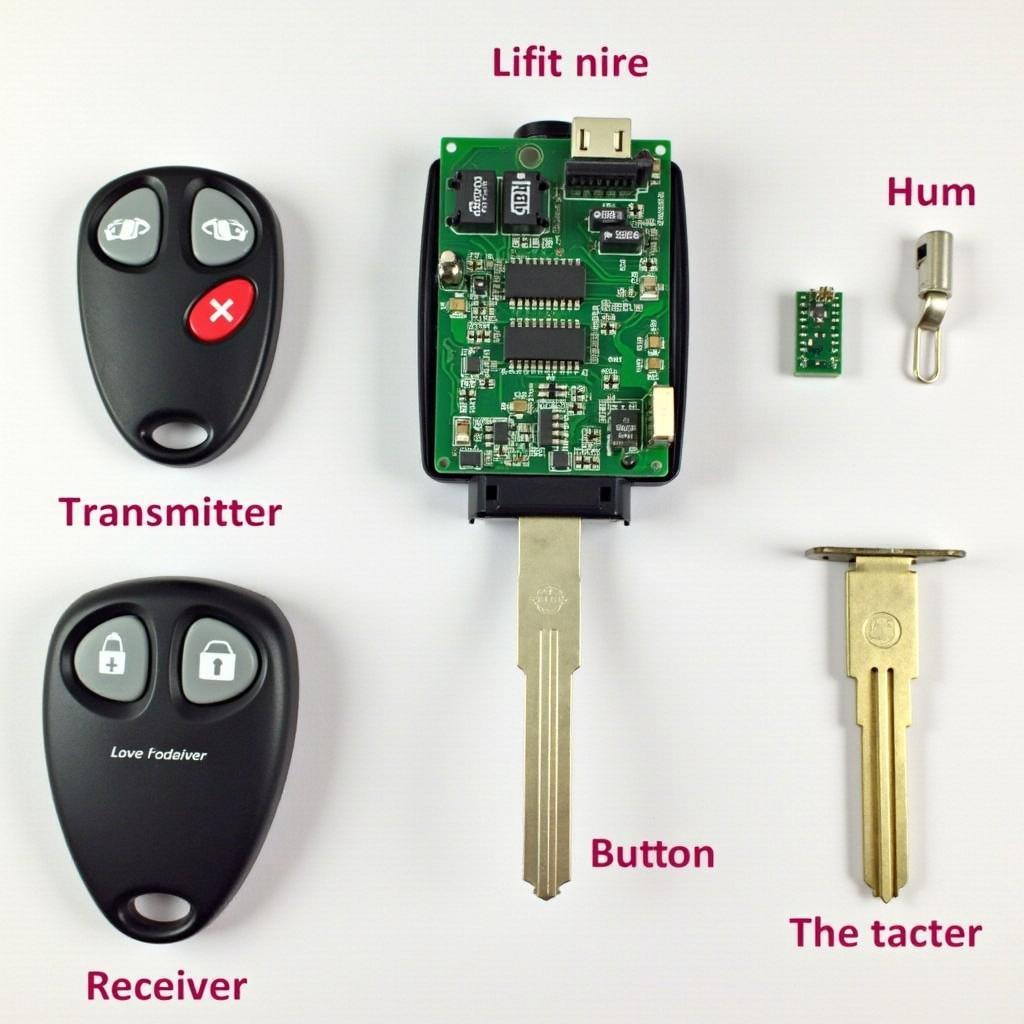 Disassembled Nissan key fob showing internal components