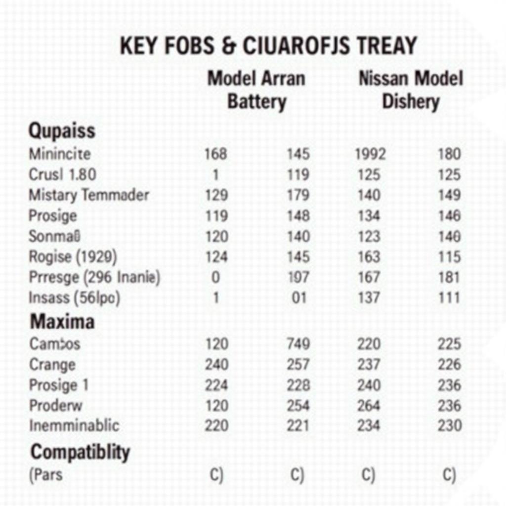 Nissan Key Fob Models and Battery Compatibility Chart