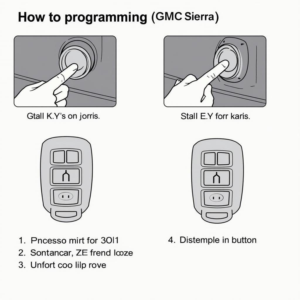 Programming a 2017 GMC Sierra Key Fob: A step-by-step guide showing the key in the ignition and the buttons being pressed.