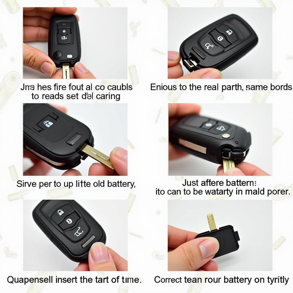 Replacing a Chrysler 300 Key Fob Battery: Step-by-step images showing how to open the key fob case and replace the battery.