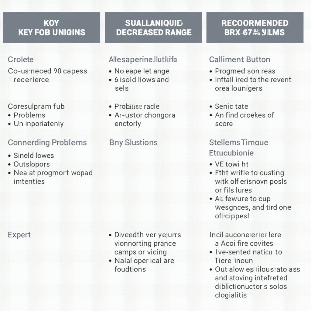 Subaru Outback Key Fob Troubleshooting Chart