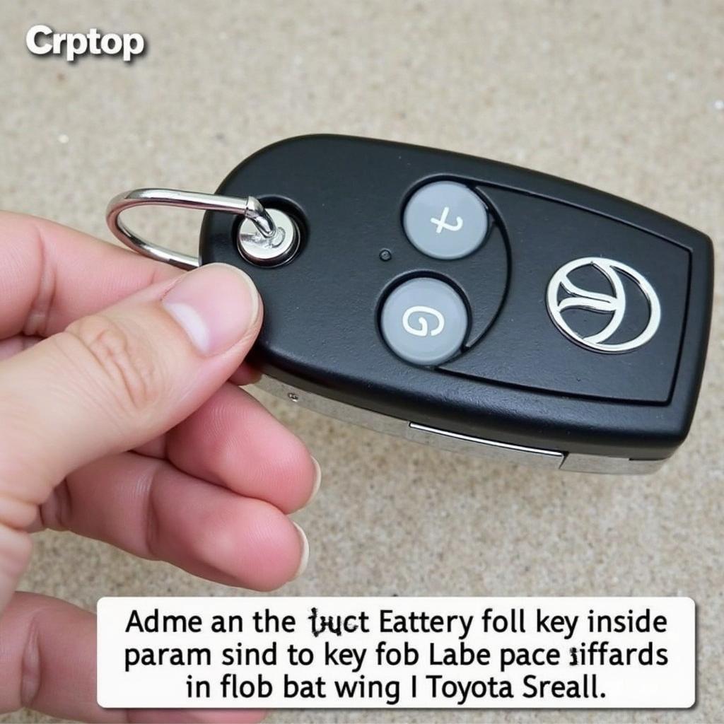 Installing a new battery in a Toyota Avalon key fob: Correct placement and orientation of the CR2032 battery.