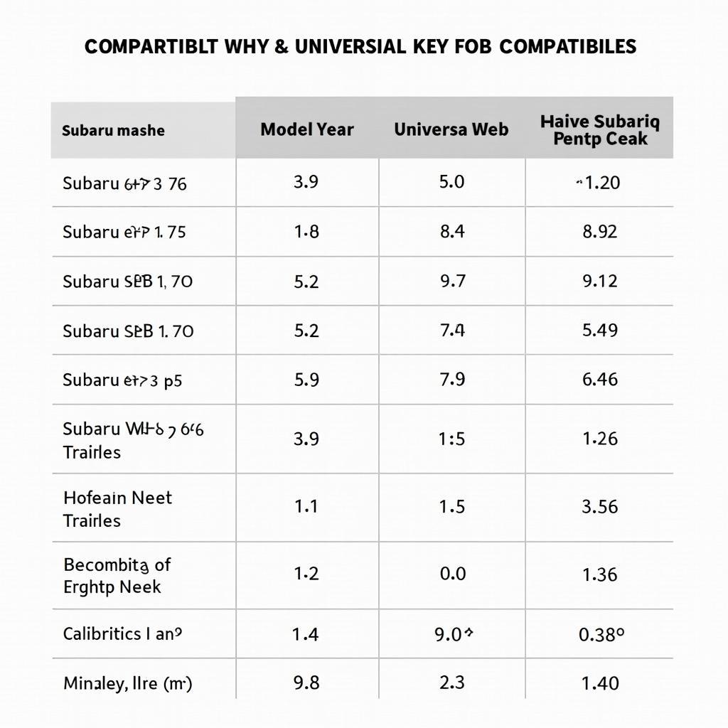 Universal Key Fob Compatibility Chart for Subaru