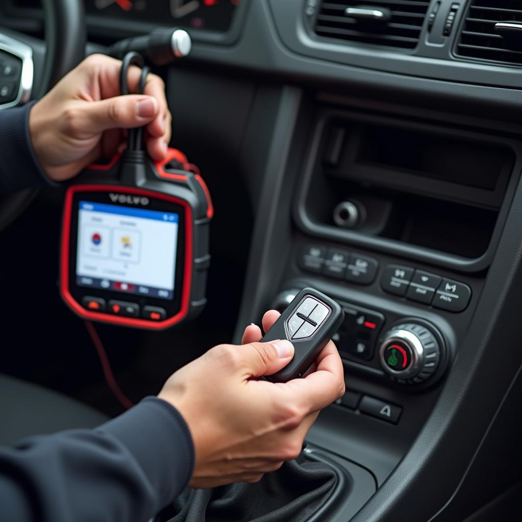 Volvo V50 key fob programming using diagnostic equipment.