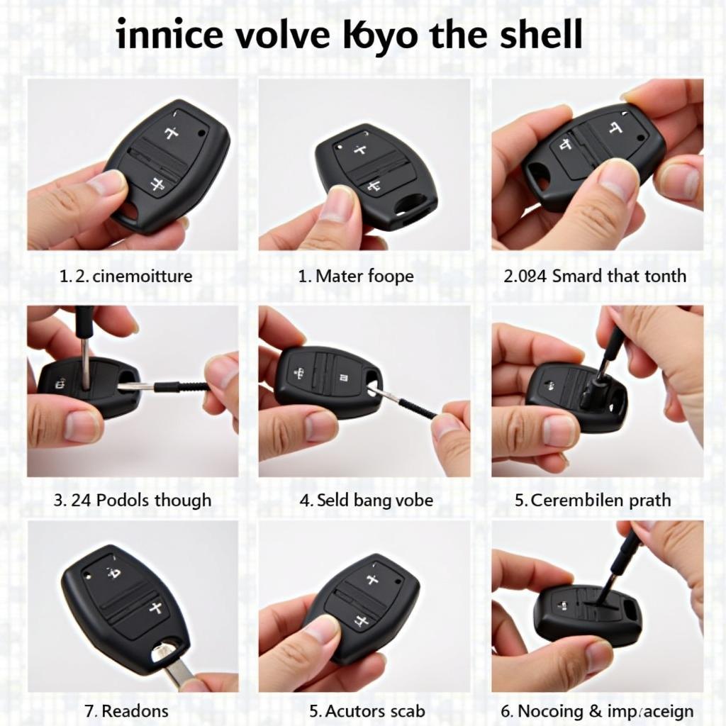 Replacing a Volvo XC90 Key Fob Shell:  A step-by-step visual guide showing the process of removing the old shell and installing a new one.