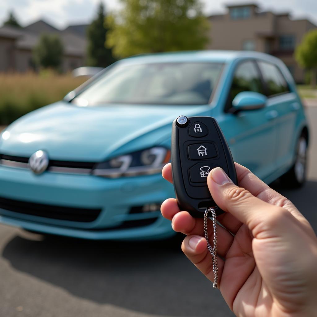 VW Car with Key Fob in Hand