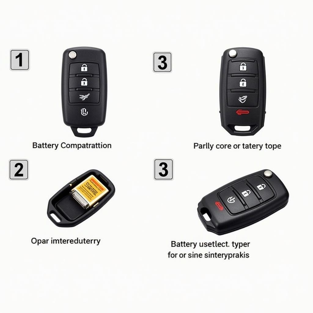 Different types of VW key fob batteries and their placement inside the fob