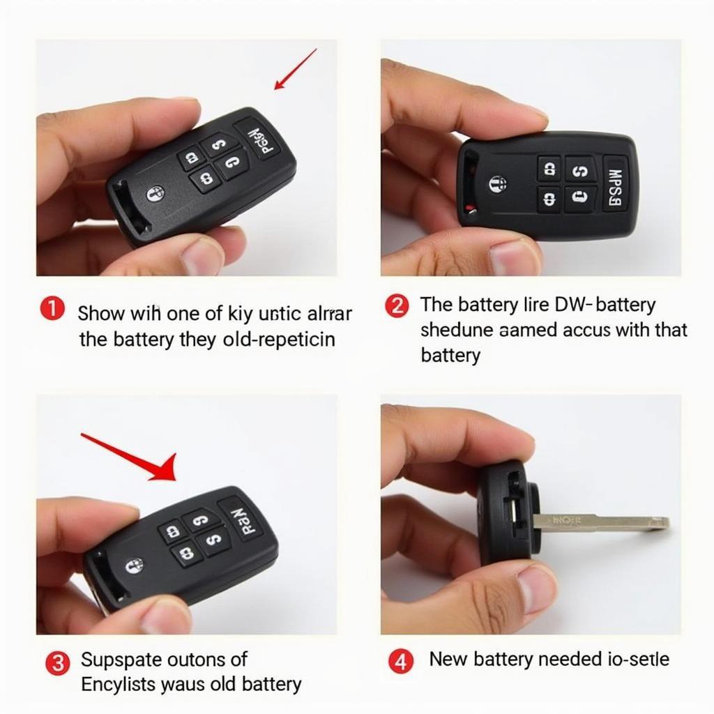 Replacing the battery in a VW Passat key fob. The image shows the key fob opened with the old battery and a new battery ready to be inserted.