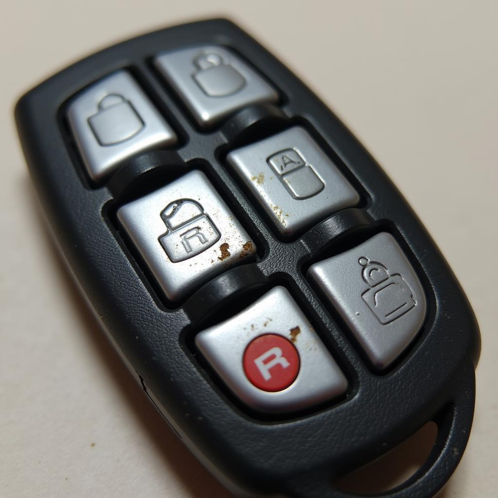 Close-up view of 2007 Cadillac STS key fob buttons