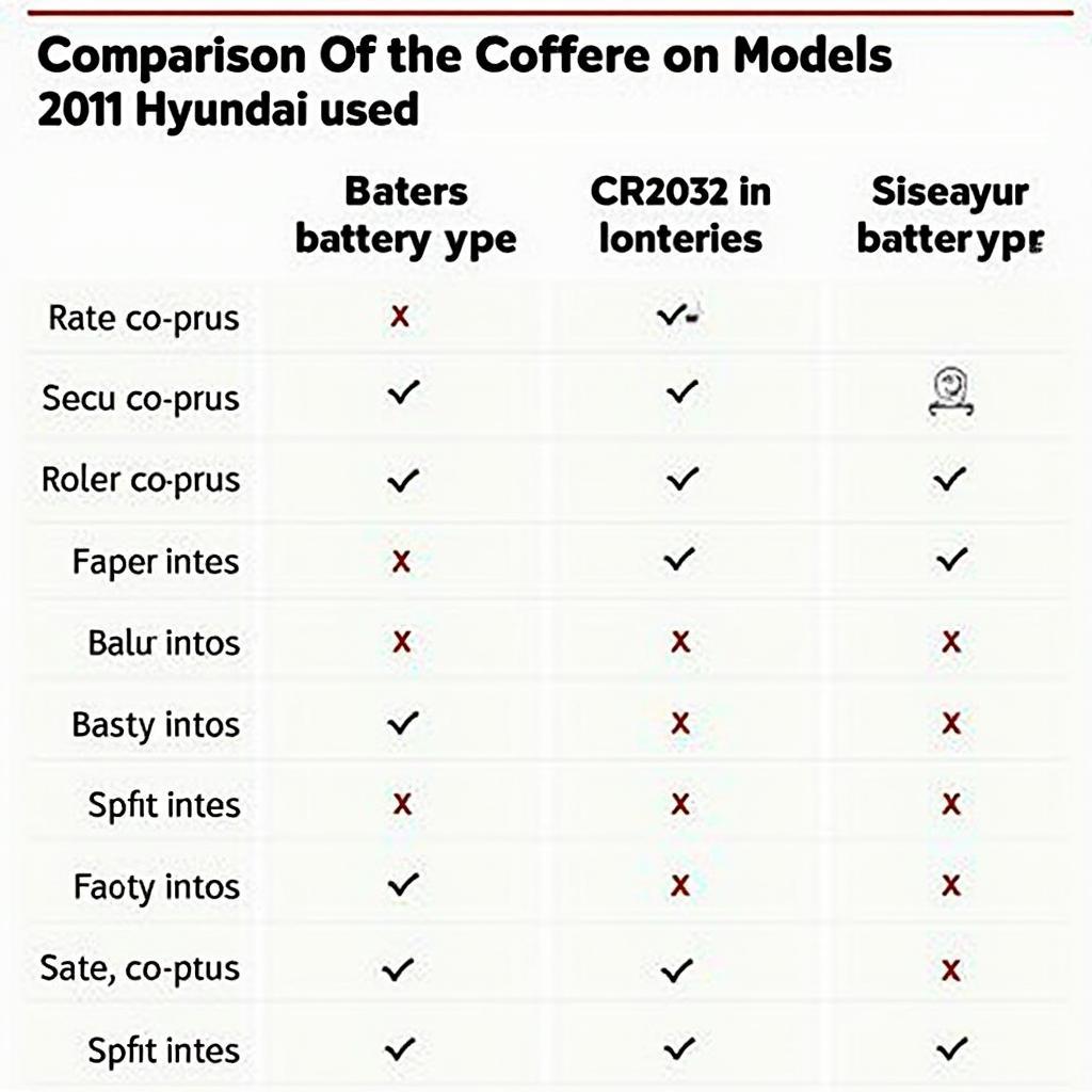 2011 Hyundai Key Fob Battery Types and Sizes Chart