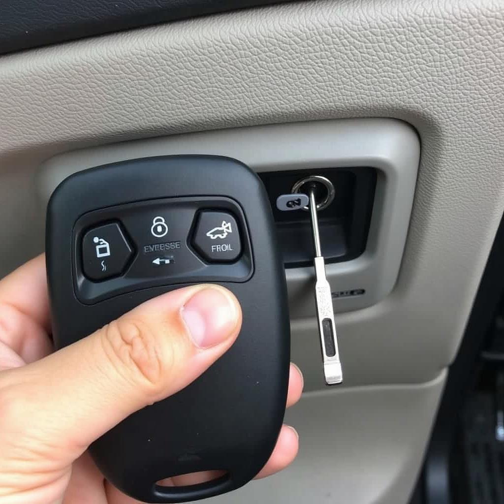 Locating the release button on a 2019 Chevy Traverse key fob