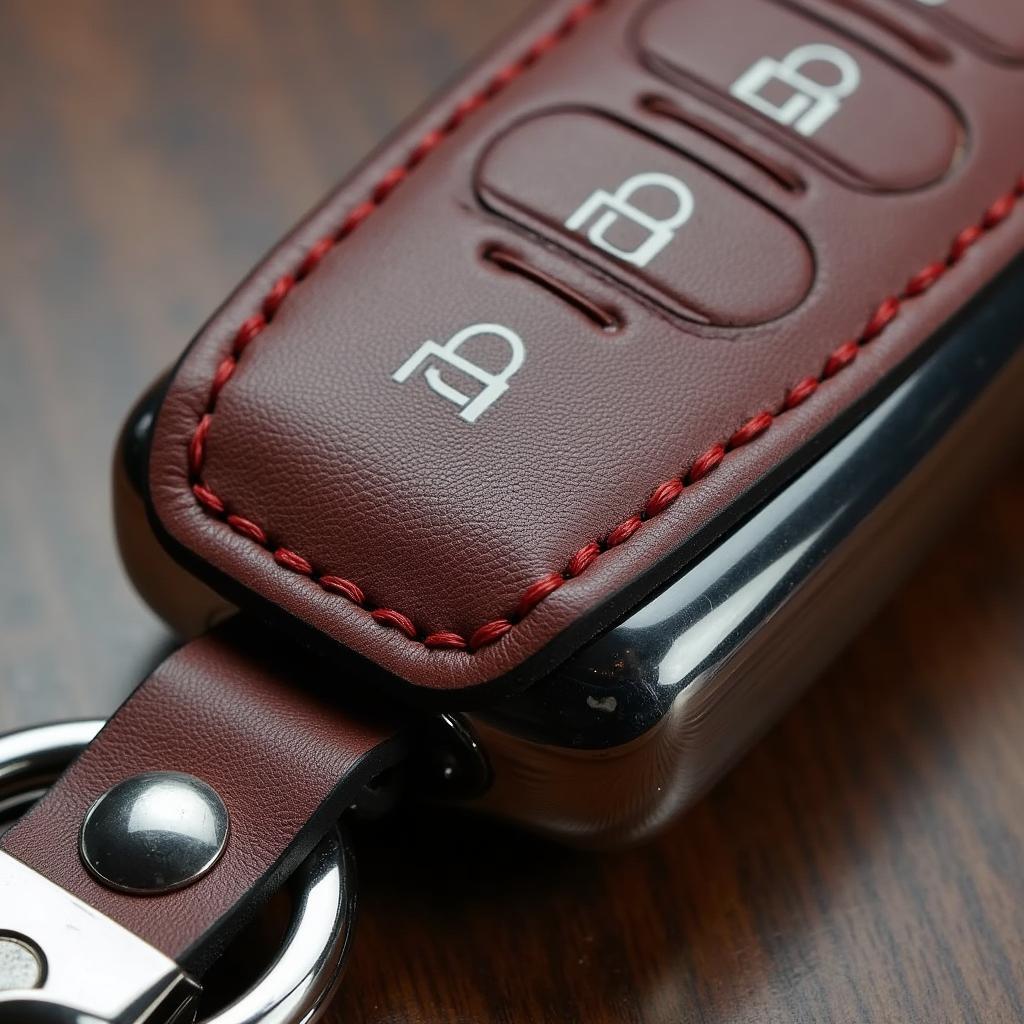 Close-up of a Cadillac Leather Key Fob Cover