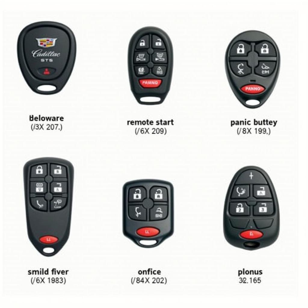 Various Cadillac STS key fobs showcasing different designs and features