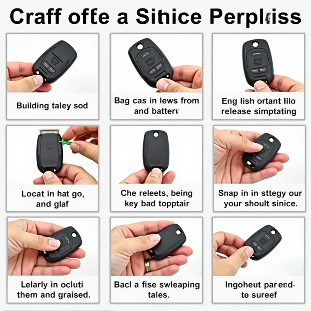 Ford Escape Key Fob Battery Replacement Steps: A series of images demonstrating the step-by-step process of replacing the key fob battery, including opening the fob, removing the old battery, and inserting the new battery.