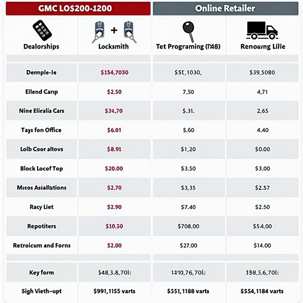 GMC Key Fob Comparison Chart