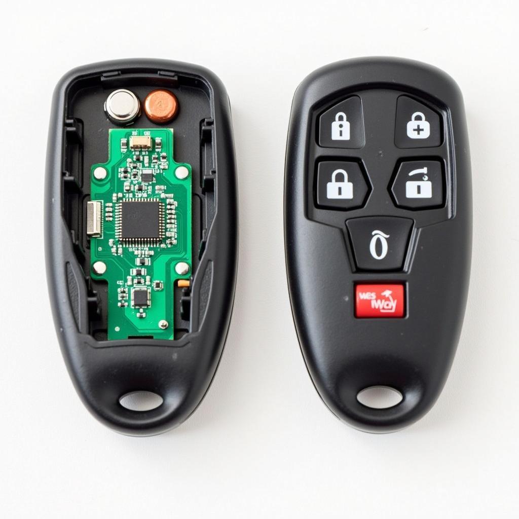 Inside of a Hyundai key fob with battery and components