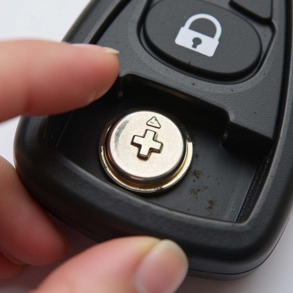 Inserting New Battery into Nissan Key Fob