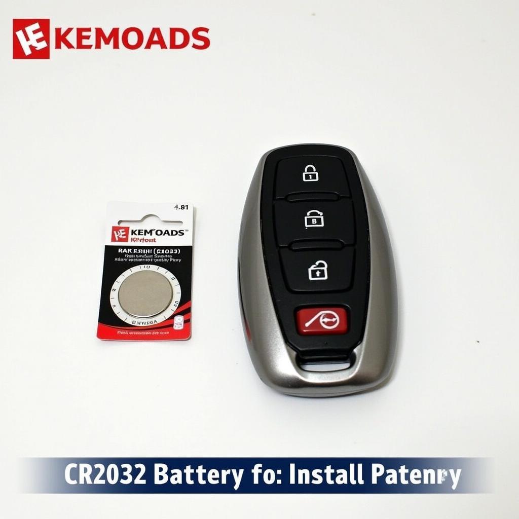 A new CR2032 battery next to a 2019 Toyota RAV4 key fob