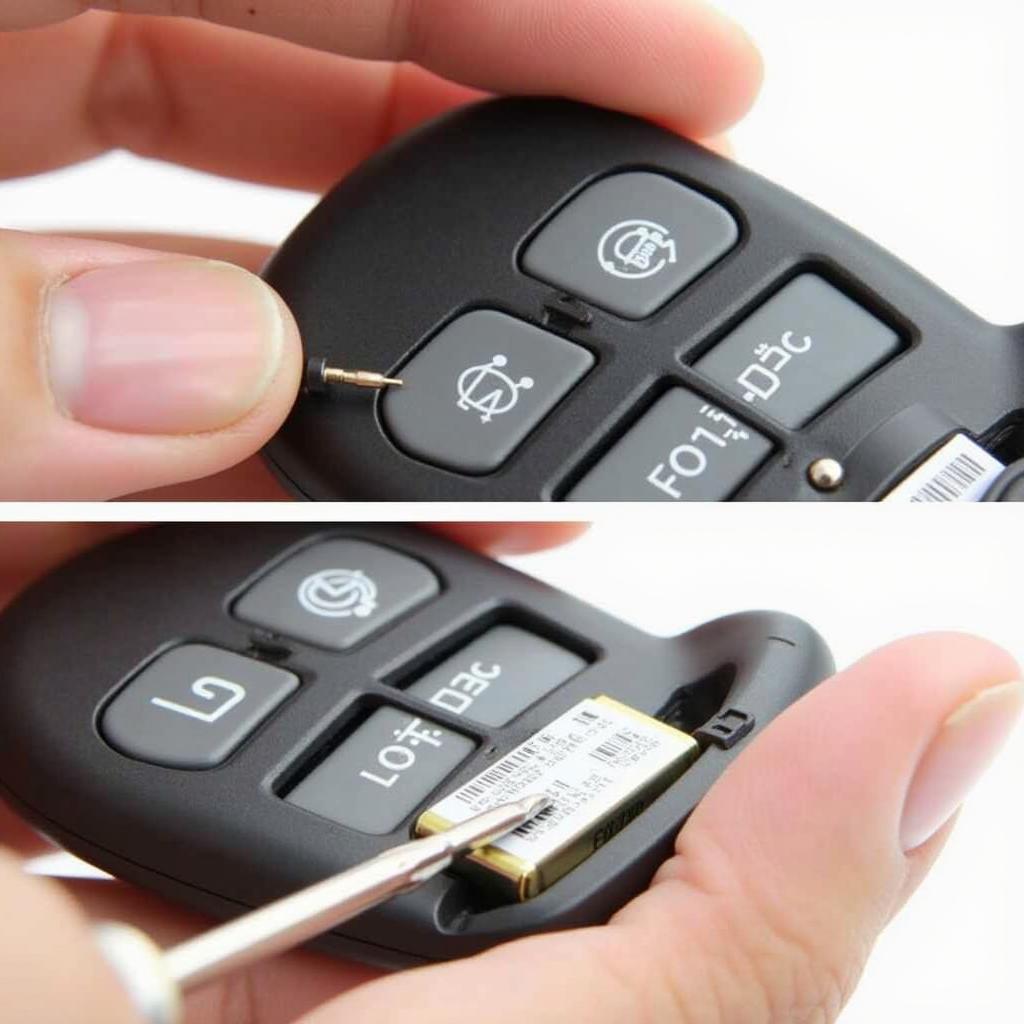 Replacing the Battery in a 2011 Hyundai Santa Fe Key Fob: Tools and steps for removing the old battery and inserting a new one.