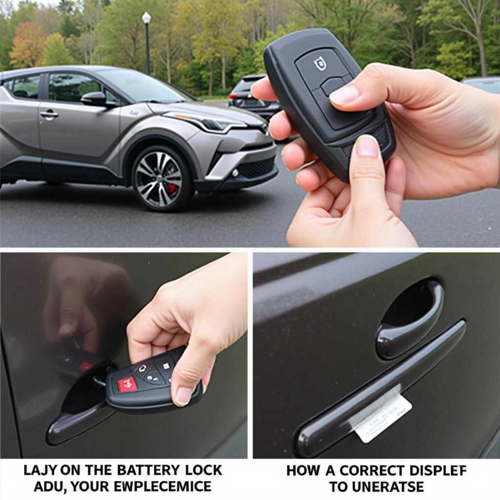 Testing 2019 Toyota CHR Key Fob After Battery Replacement: Demonstrating how to test the key fob functionality by locking and unlocking the vehicle.