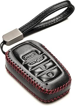 Vitodeco Genuine Leather Toyota Key Fob Cover for Venza - Black and Red Design