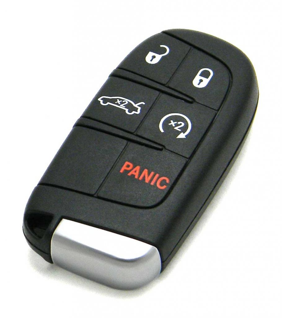 Dodge key fob with removable key highlighted, demonstrating key detachment for battery access.