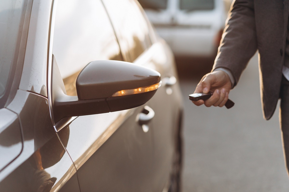 A modern car key fob showcasing advanced automotive technology for keyless entry and vehicle control.